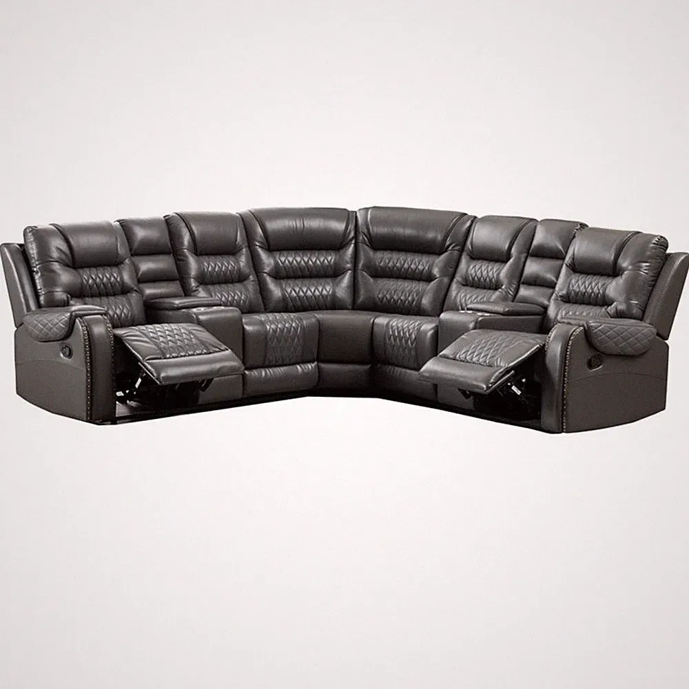 Manual Reclining Sectional Sofa Gray Faux Leather 5-Seat L-Shaped with Storag...
