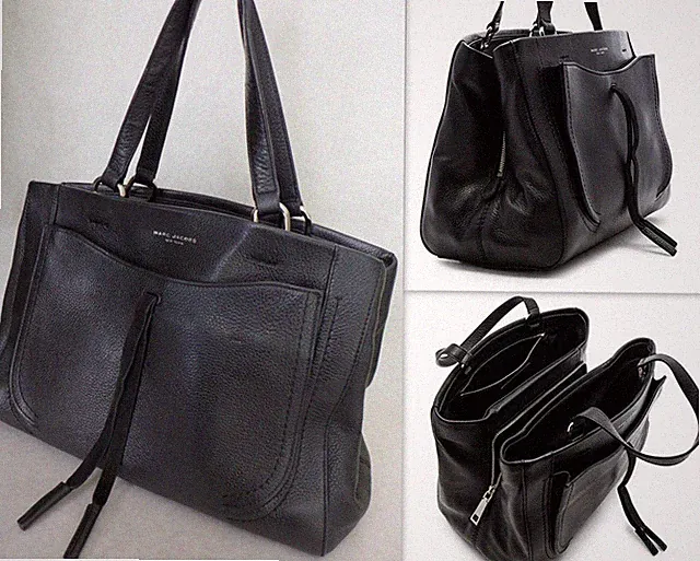 MARC JACOBS Maverick Tote Soft Black Pebbled Leather Large Bag 3 Sections $595