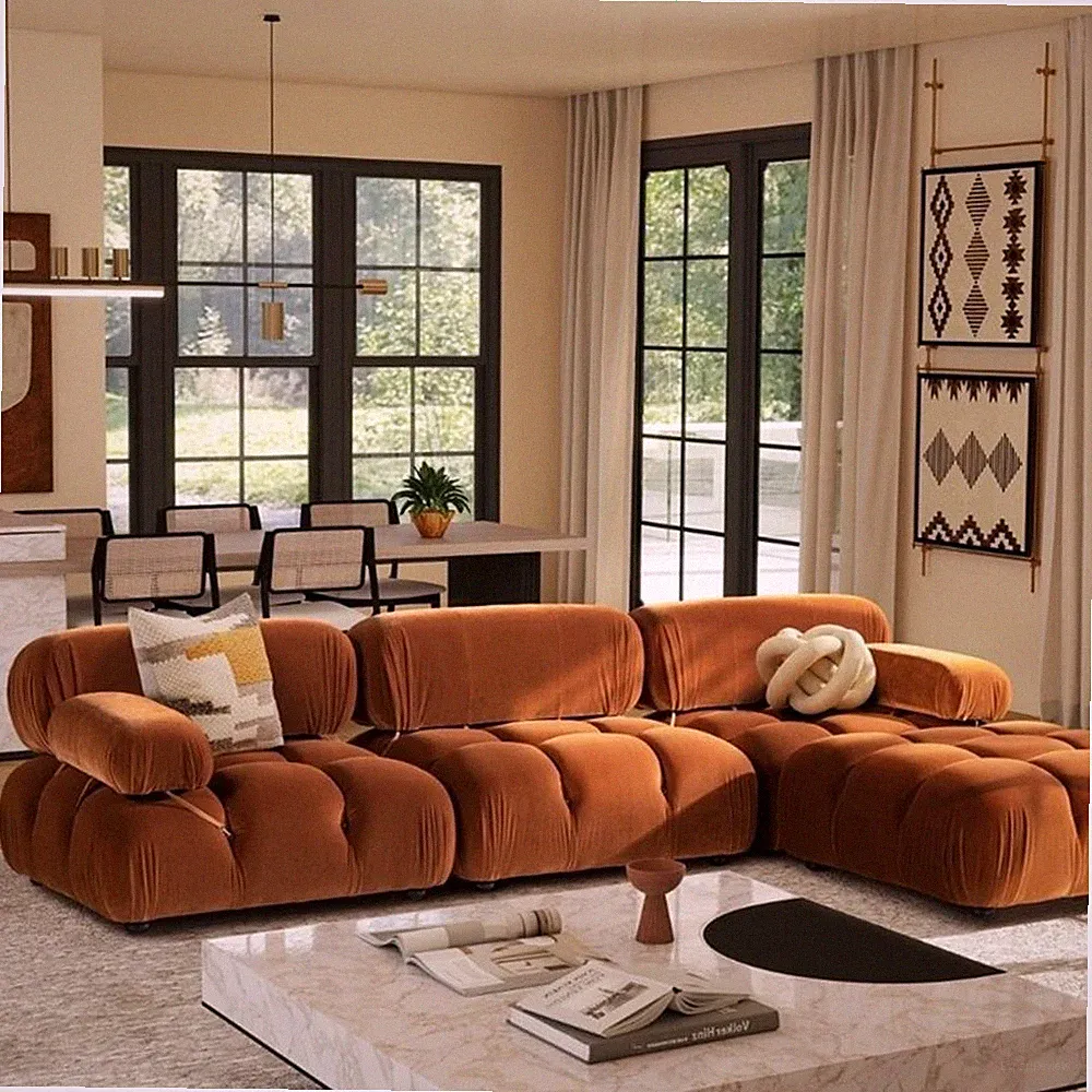 Marcel 109.5" Bubble Modular Modern 4-Piece Reversible Sectional Sofa Orange