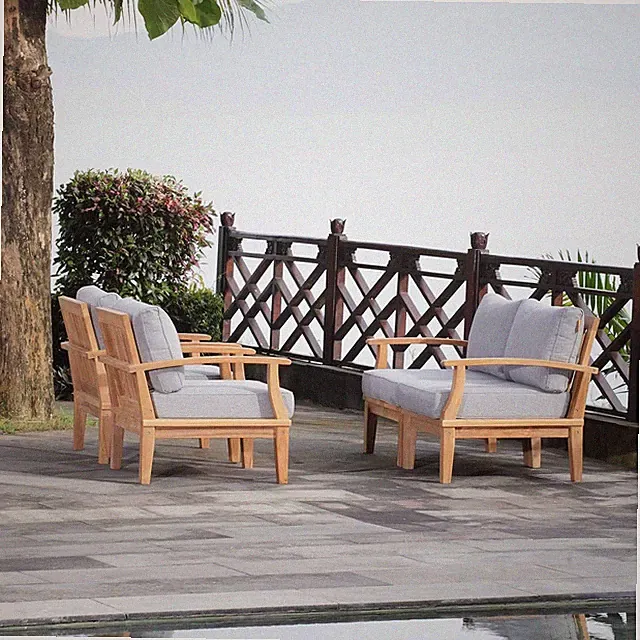Marina 4-Piece Premium Teak Wood Outdoor Patio Furniture Set - Natural Gray