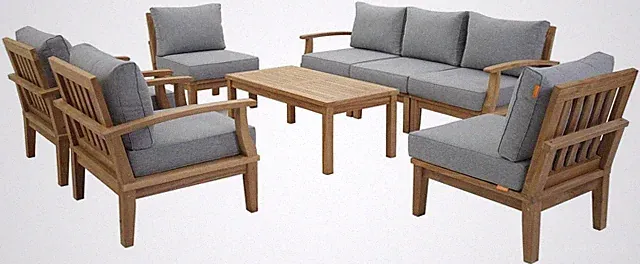 Marina 8-Piece Premium Teak Wood Outdoor Patio Furniture Set, Natural Gray
