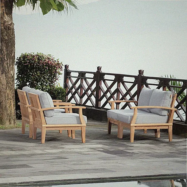 Marina4 Piece Outdoor Patio Teak Set in Natural Gray