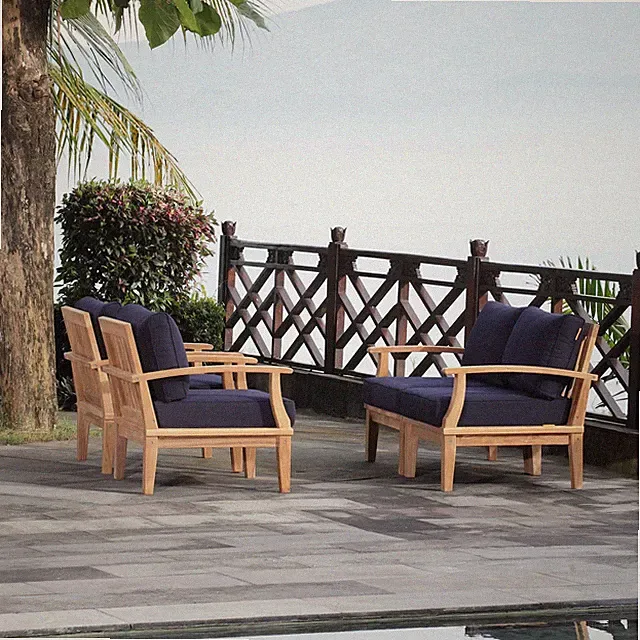 Marina4 Piece Outdoor Patio Teak Set in Natural Navy