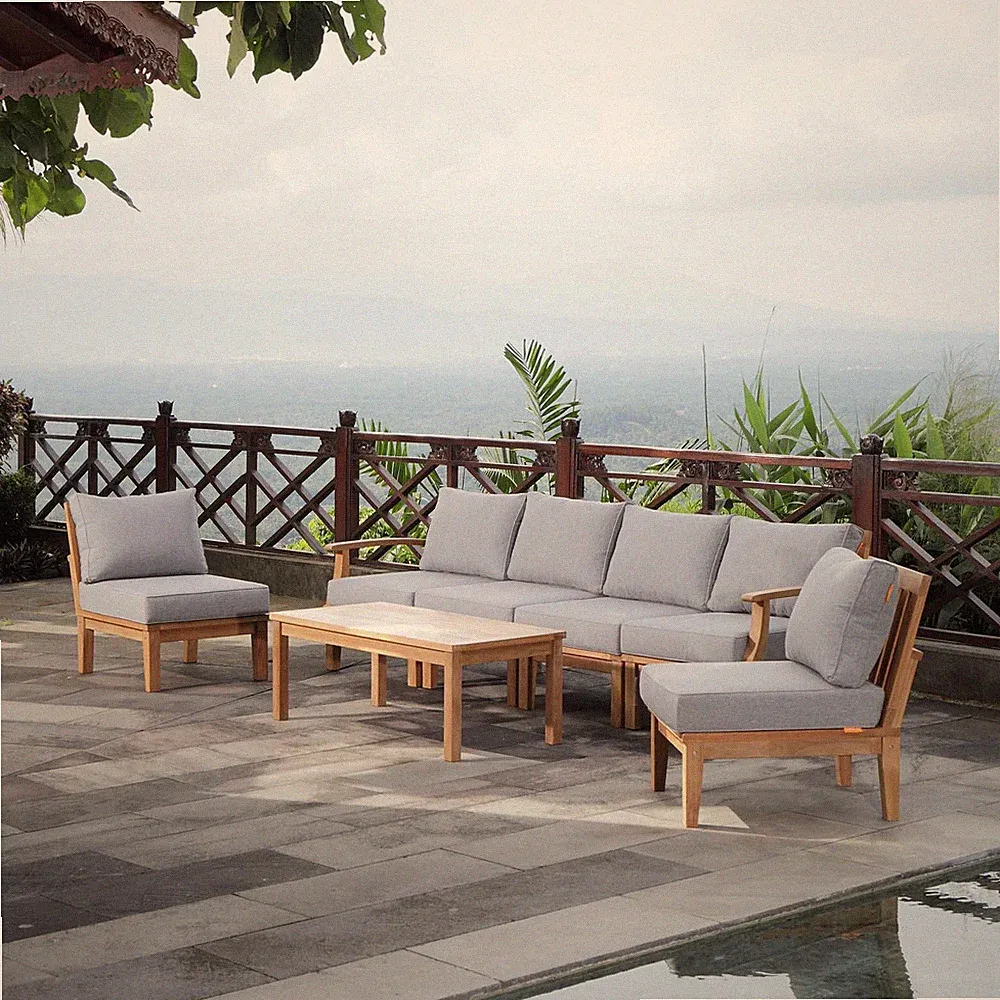 Marina7 Piece Outdoor Patio Teak Set in Natural Gray