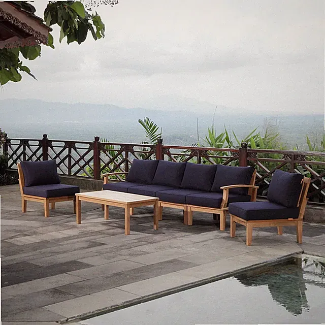 Marina7 Piece Outdoor Patio Teak Set in Natural Navy