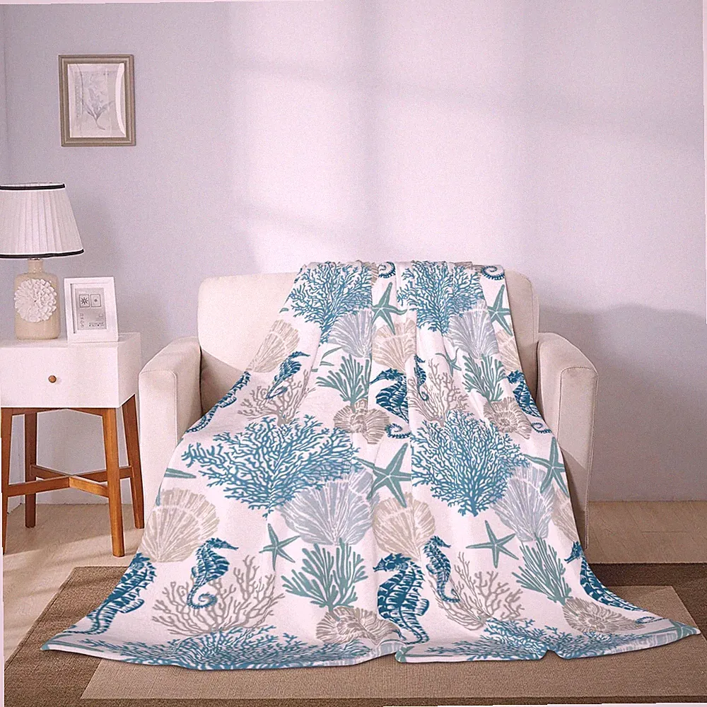 Marine Animals Throw Blanket Soft Cozy Summer Couch Sofa Bed Decor 50x60 Inch