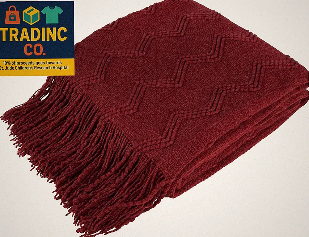 Maroon Red Knit Throw Blanket for Couch Bed, Soft Knitted Farmhouse Sofa Throw f