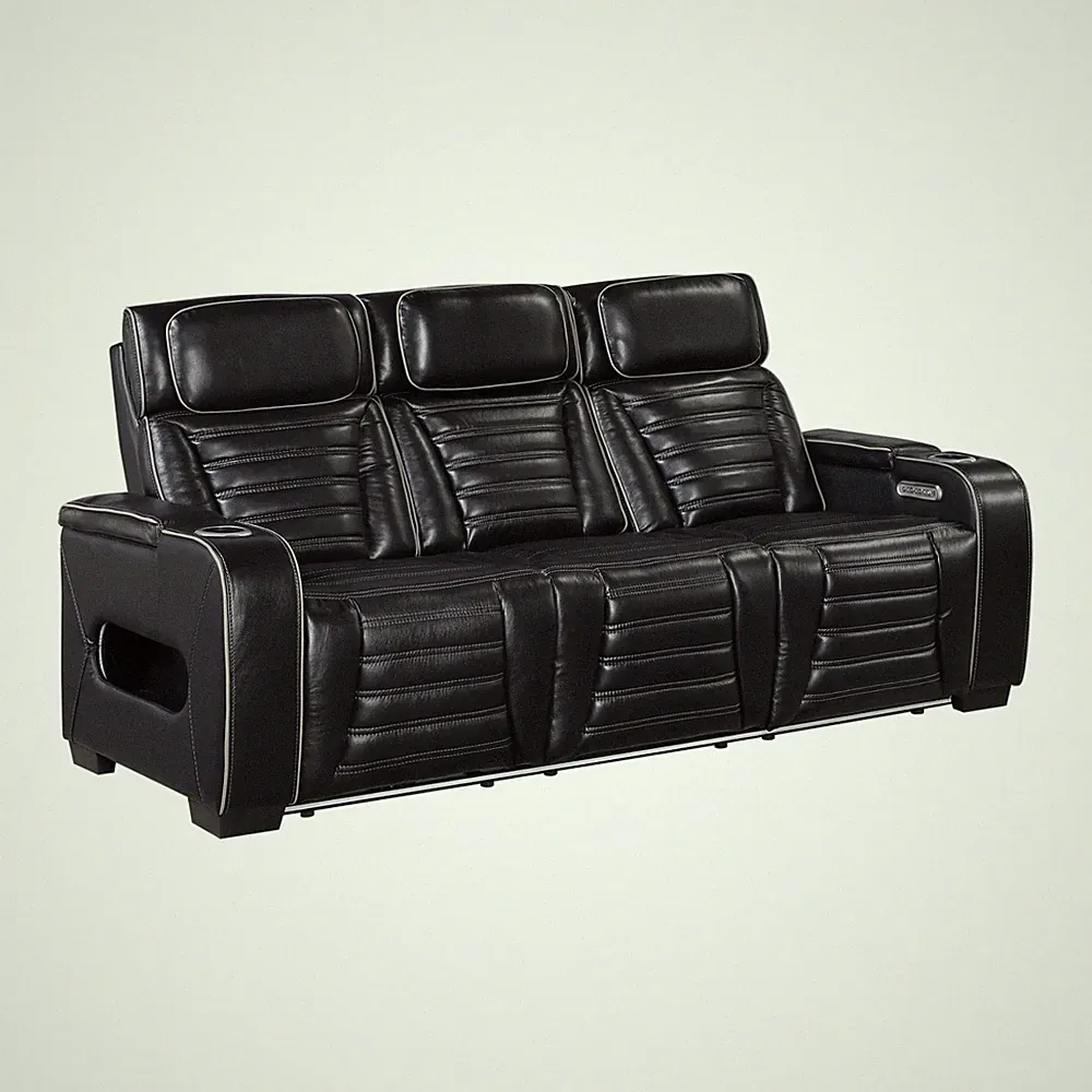 MASSAGE HEATED BLACK TOP LEATHER POWER RECLINING MASSAGING SOFA FURNITURE