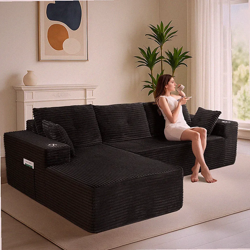 MAXYOYO 104" Cloud Sectional Couch with L-Shape Chaise,Modular Corduroy Sofa