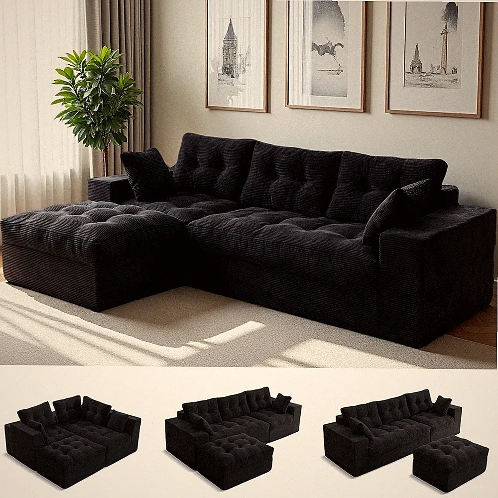 MAXYOYO 104"Modular Sectional Cloud Couch with Ottoman,L Shaped Boneless Couch