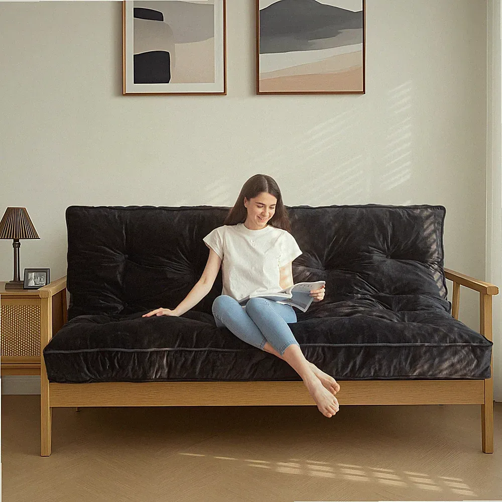 MAXYOYO 6 Futon Mattress Full Size, Velvet Thick Futons Sofa Couch Bed, Versatil