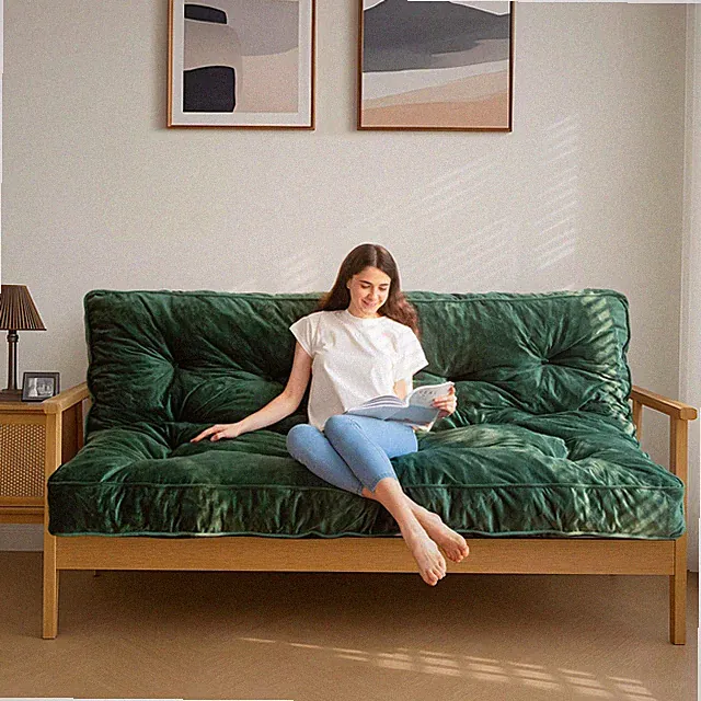 MAXYOYO 6" Futon Mattress Full Size, Velvet Thick Futons Sofa Couch, Green
