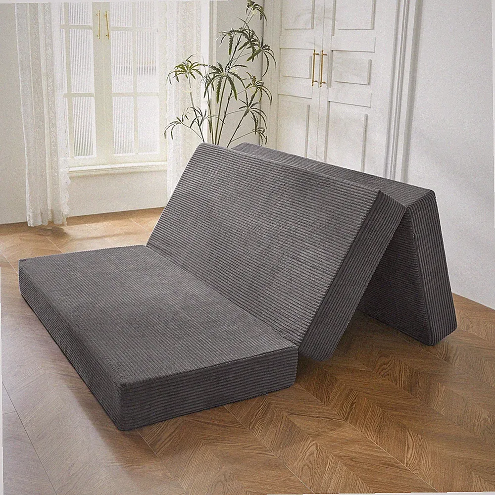 MAXYOYO 6'' Tri-Fold Mattress,Corduroy Sofa Bed Memory Foam with Washable Cover