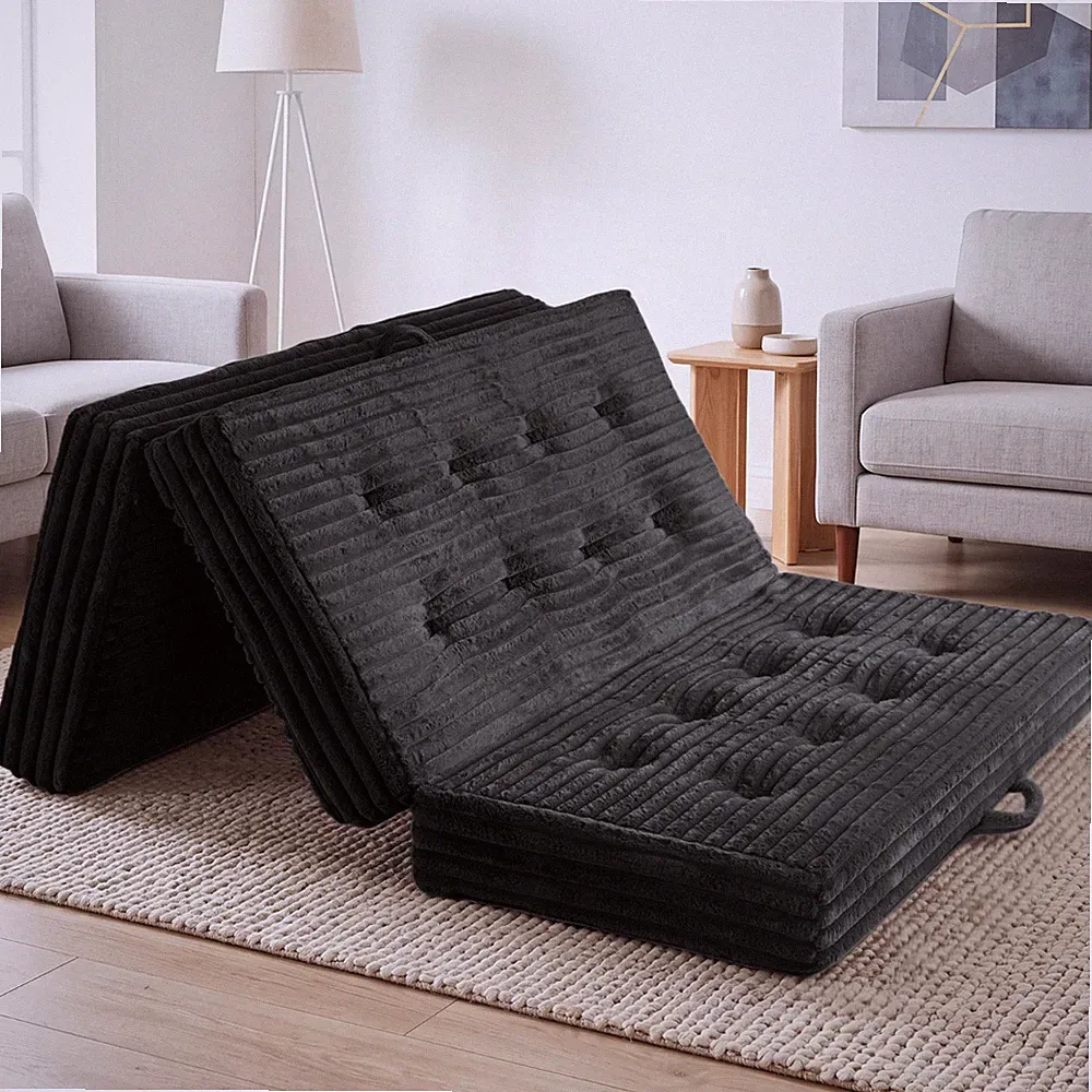 MAXYOYO 6'' Tri-Fold Mattress,Faux Fur Memory Foam Fold Sofa Bed with Handles