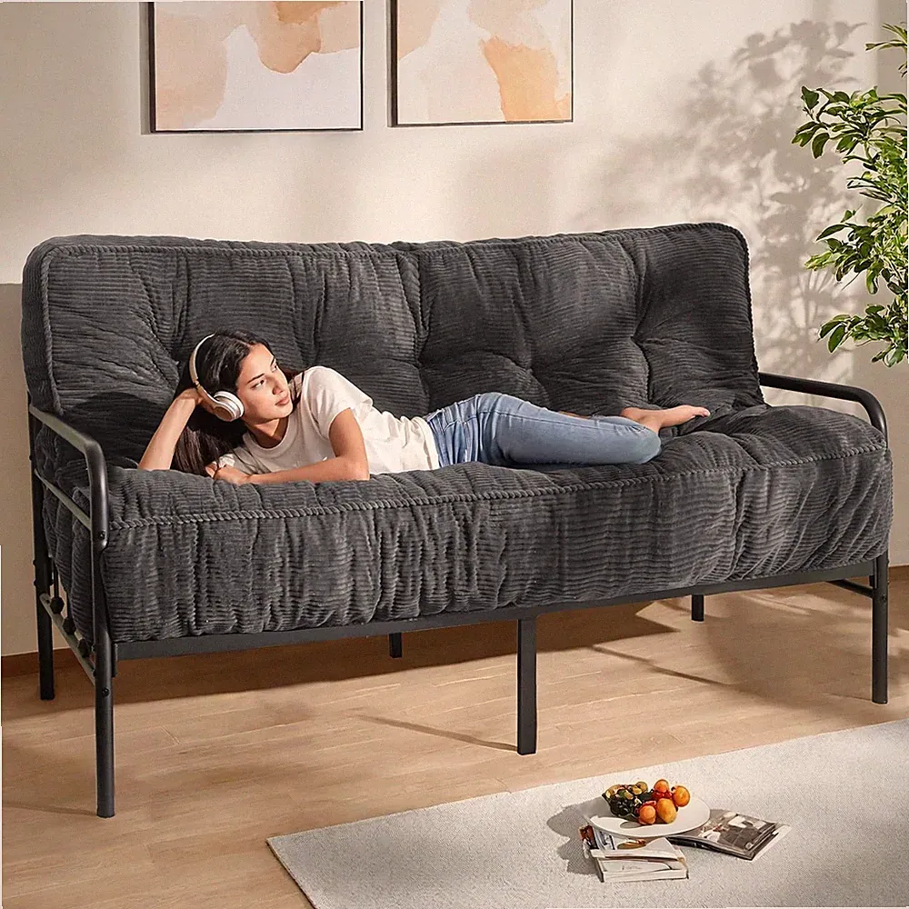 MAXYOYO 8in Futon Mattress Full Size Tufted Sofa Couch Bed Sleeper, Foam Black