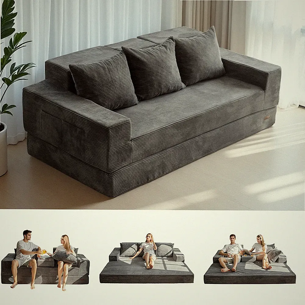 MAXYOYO Convertible Floor Sofa,4-in-1 Boneless Sofa with Pillows and Cup Holder