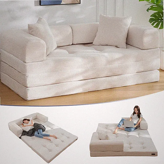 MAXYOYO Convertible Sofa Bed,Boneless Sofa with Detachable L-Shaped Backrest