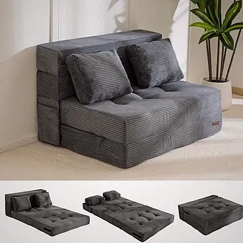 MAXYOYO Convertible Sofa Bed, Fold Out Couch with Pillow Twin, Dark Grey
