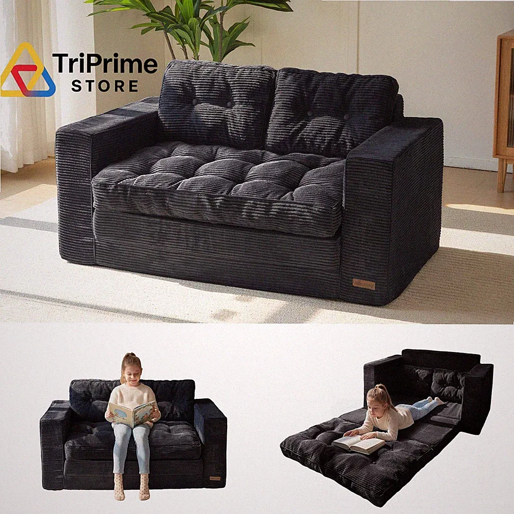MAXYOYO Convertible Sofa Bed, Pull Out Loveseat 59" Tri-fold Loveseat, Black