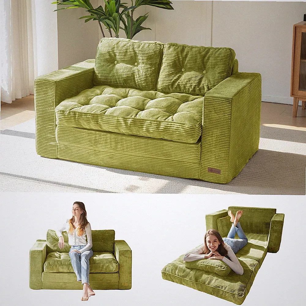 MAXYOYO Convertible Sofa Bed, Pull Out Loveseat Sleeper Sofa, Loveseat, Green