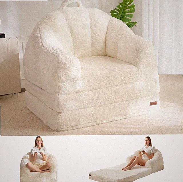 MAXYOYO Folding Sofa Bed, 2 in 1 Convertible to Lounger Single, Beige