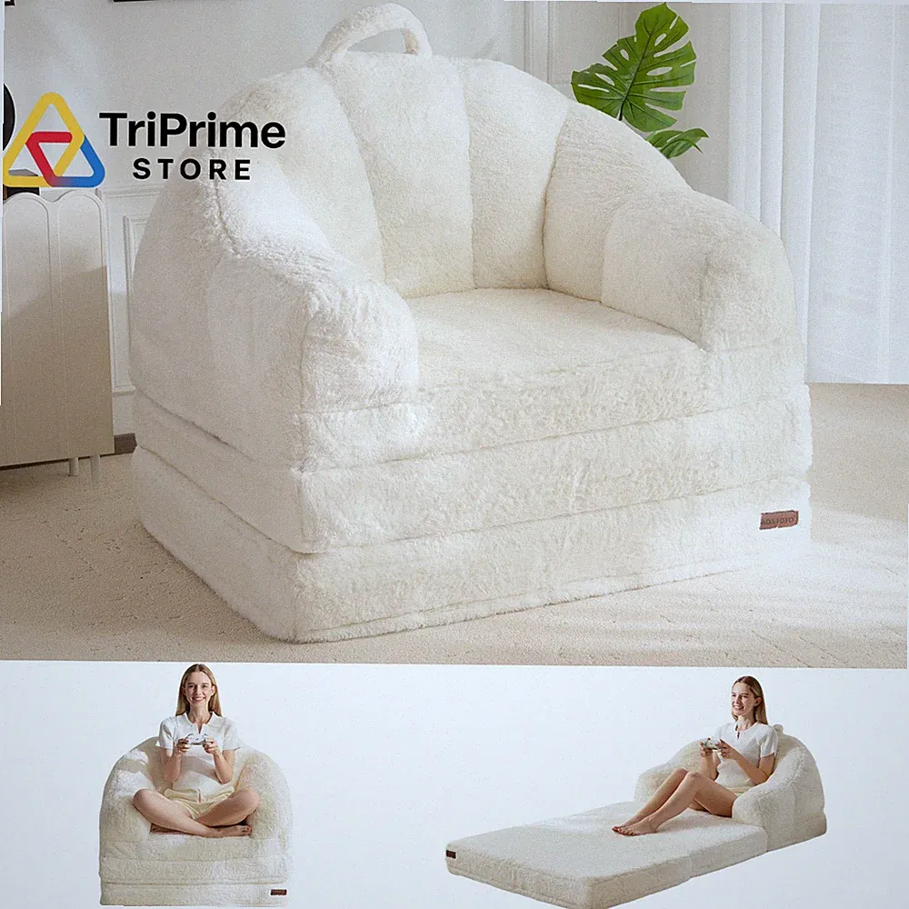 MAXYOYO Folding Sofa Bed, 2 in 1 Convertible to Lounger Single, Beige
