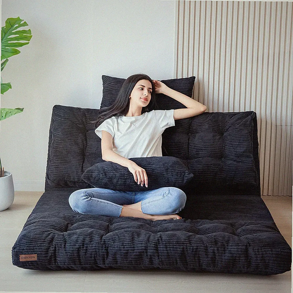 MAXYOYO Folding Sofa Bed Bean Bag Floor Mattress Black 30x91 Inch