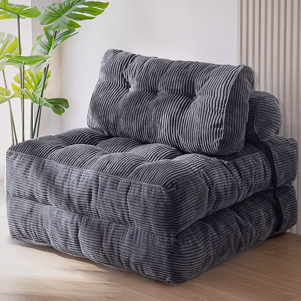 MAXYOYO Folding Sofa Bed Chair Single Dark Grey Corduroy with Pillow