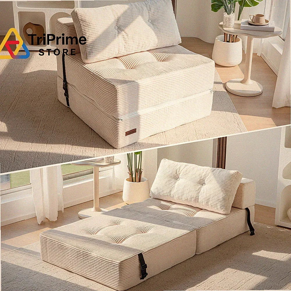 MAXYOYO Folding Sofa Bed, Convertible Bed with High-Density Large, Beige