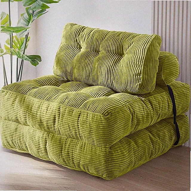 MAXYOYO Folding Sofa Bed Convertible Chair Single Green Corduroy Pillow Included