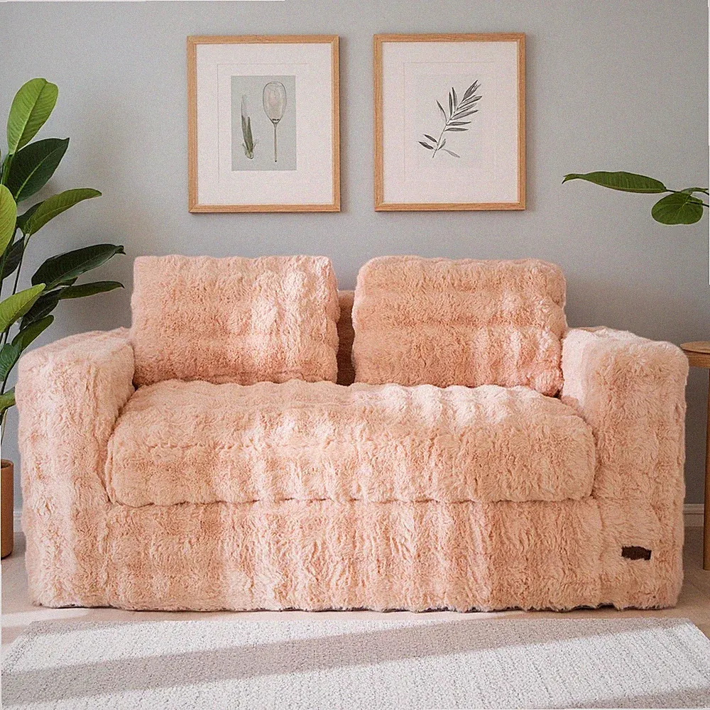 MAXYOYO Loveseat Boneless Sofa,Faux Fur Floor Sofa Bed with Pillows