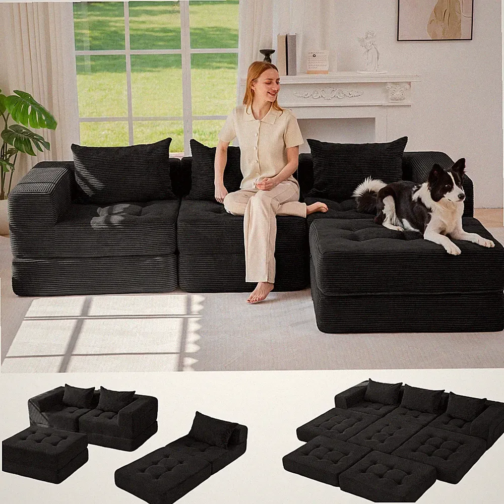 MAXYOYO Modular Sectional Sofa,Foldable Upholstered Boneless Couches with Pillow