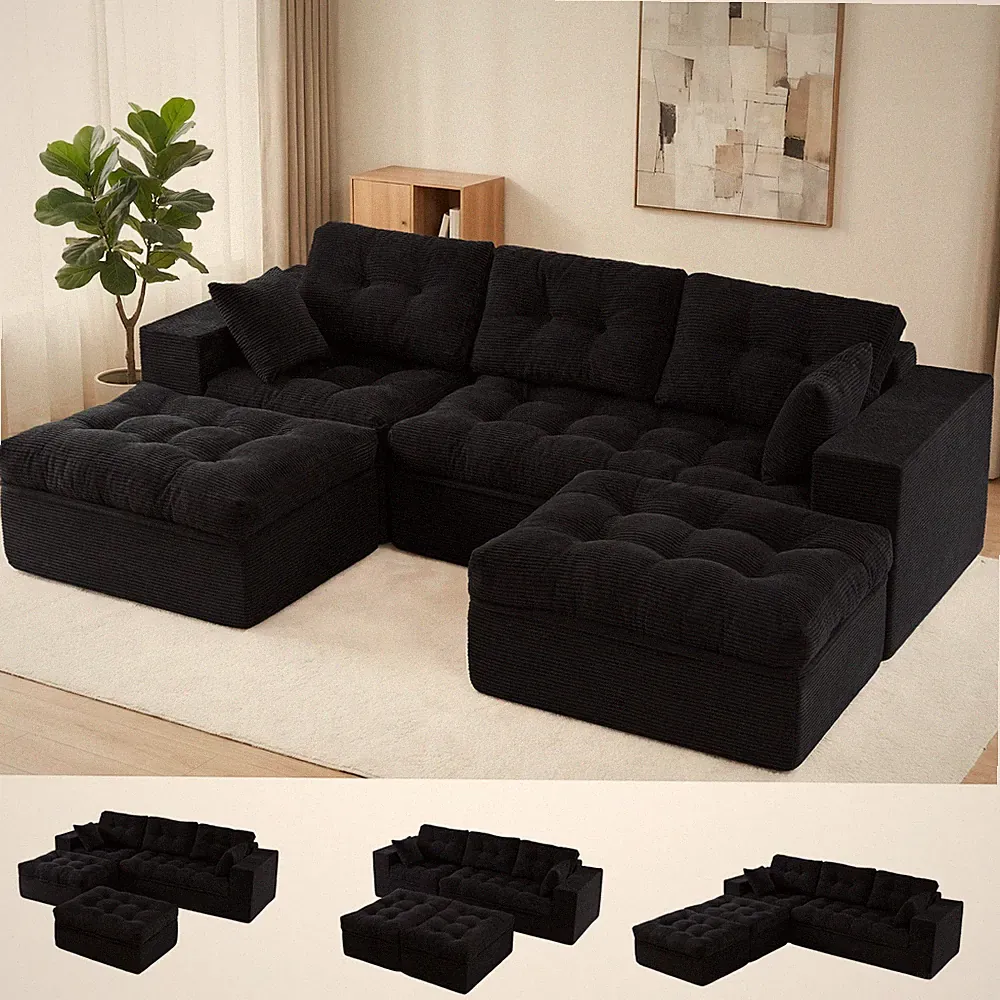 MAXYOYO Sectional Sofa,Cloud Modular Couch with Convertible Left/Right Ottoman
