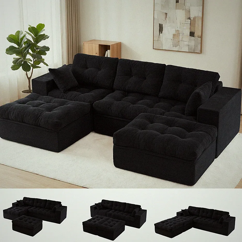 MAXYOYO Sectional Sofa,Cloud Modular Couch with Convertible Left/Right Ottoman