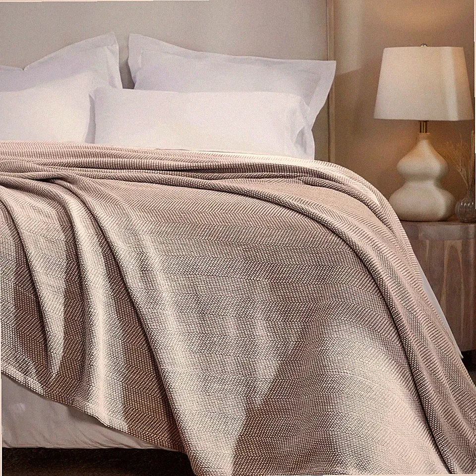 Maya Chenille Herringbone Medium Weight Cotton Blanket Or Sofa Bed Throw