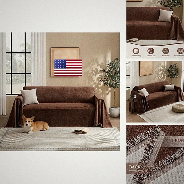 Maymiss Couch Cover Dogs Chenille Couch Cover Blanket Sectional Couch Covers