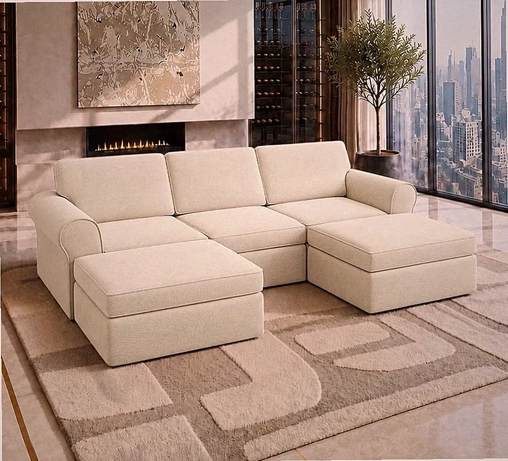 Maywish U-Shaped Modular Sectional Sofa, Beige Chenille, Washable Cover 108.3"