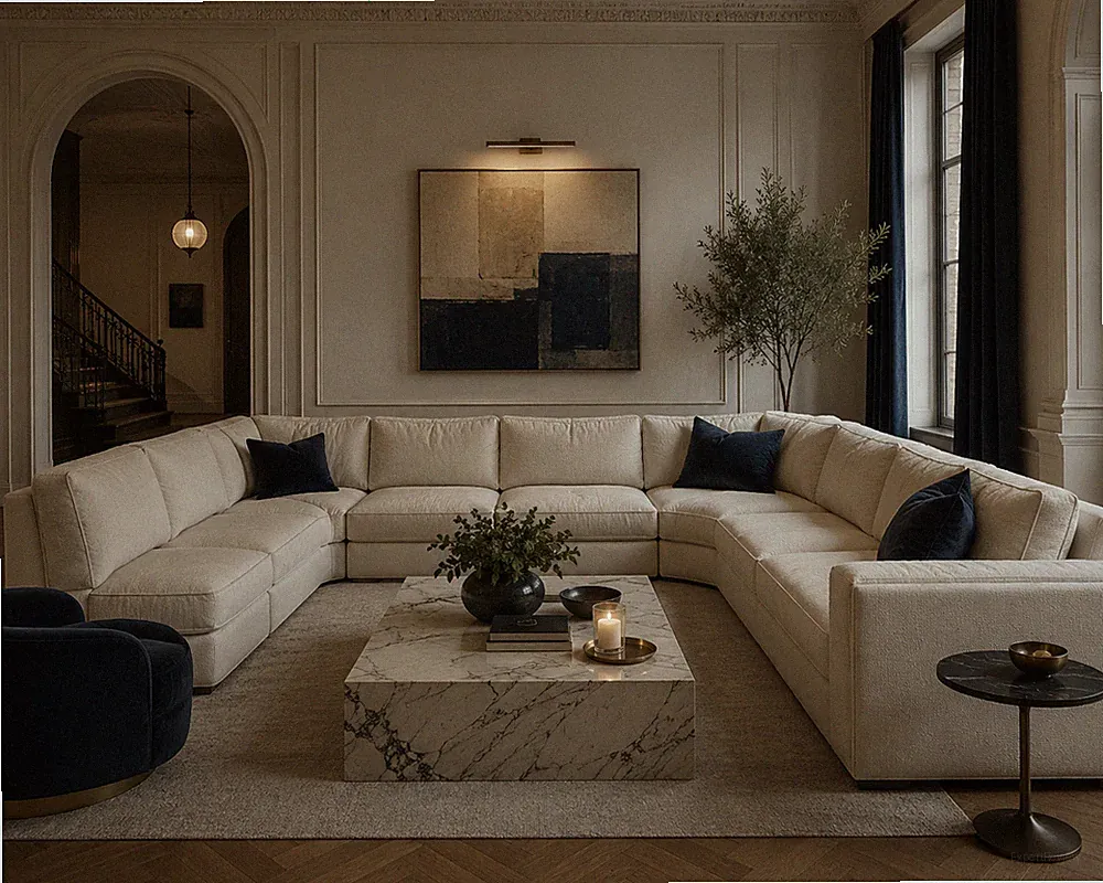 MCM Milo Baughman Style Hexagonal Curved Sectional Sofa by Drexel