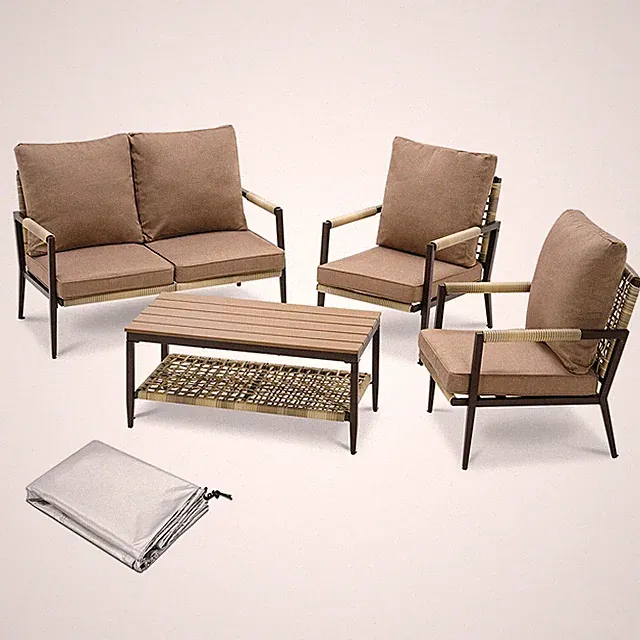 MCombo Outdoor Patio Furniture Set with Coffee Table Loveseat 2 Single Chairs