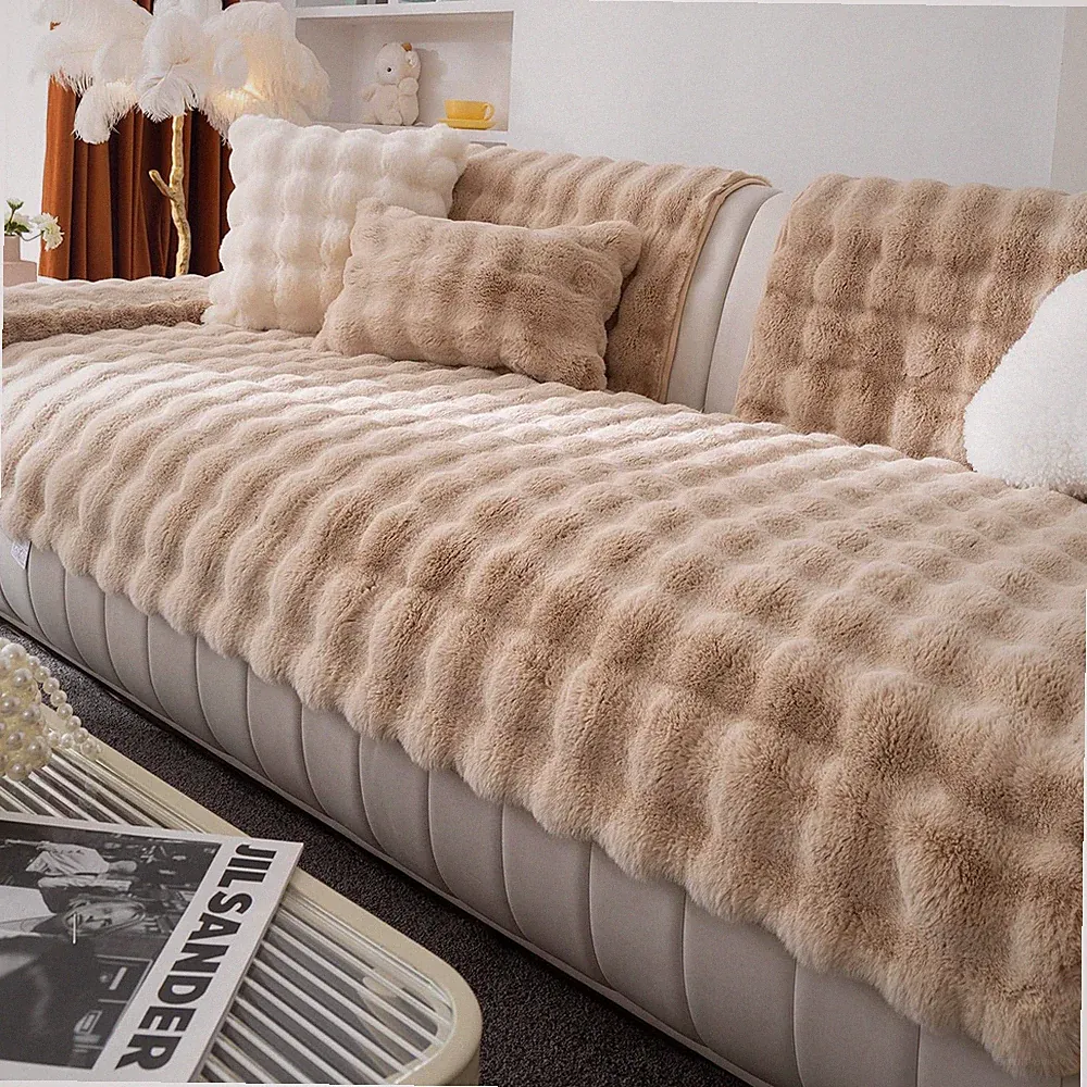 MDSASFD Faux Fur Couch Cover Khaki 36"x 47" for L Shaped Sectional Sofa