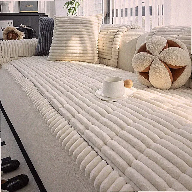 MDSASFD Sofa Couch Cover L Shaped Beige White 27.6"x 82.7"