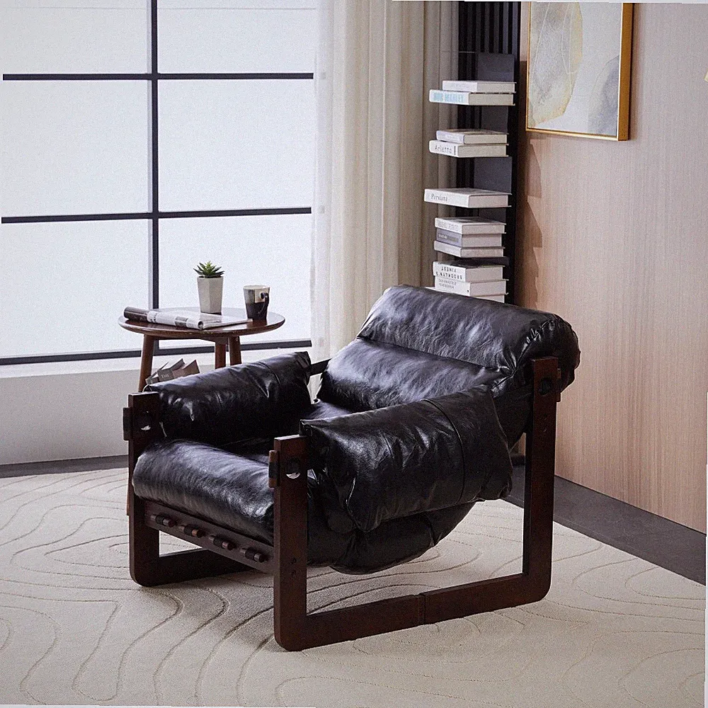 Medieval Modern Lounge Chair Vintage Oil Wax Leather Sofa Chair Removable