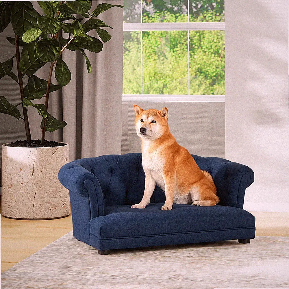 Medium Dog Sofa Bed, 36.5' Blue, Stain Resistant Foam Cushion