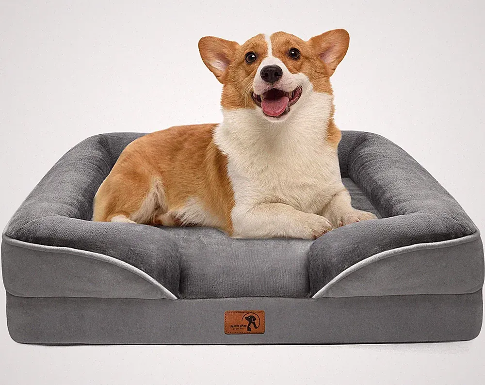 Medium Dog Sofa Bed Grey, Soft Plush Pet Couch Washable Removable Cover
