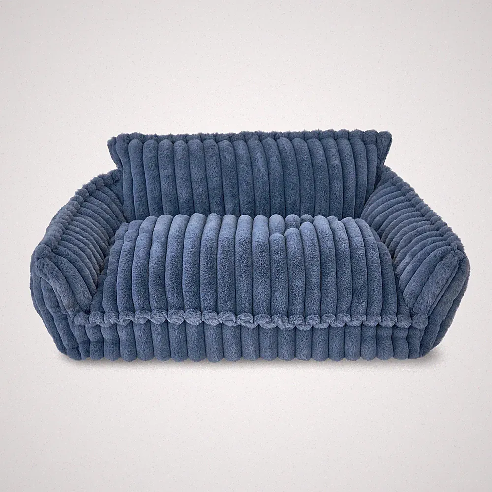 Medium Plush Cord Sofa Style Dog Bed, Blue, 22" x 28"