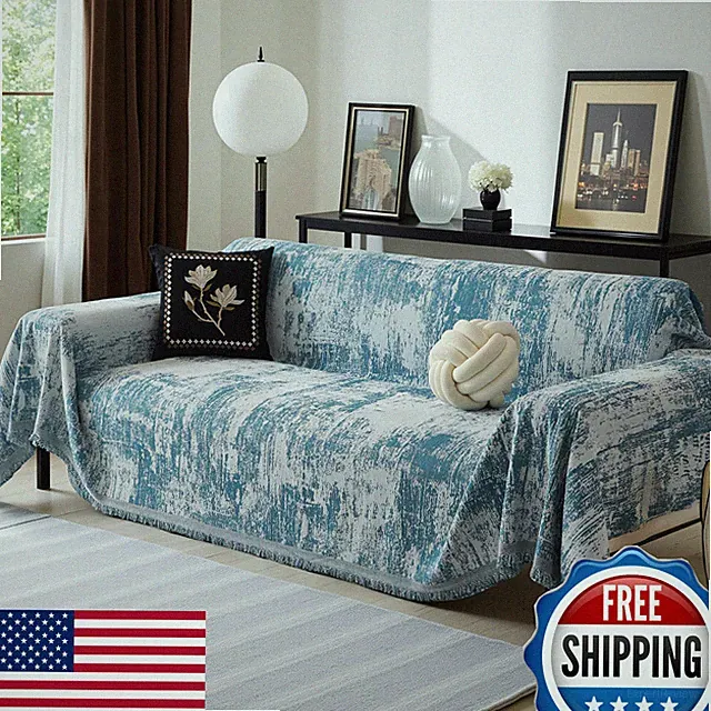 MEETSKY Blue Sectional Sofa Cover Washable Chenille Geometric Abstract