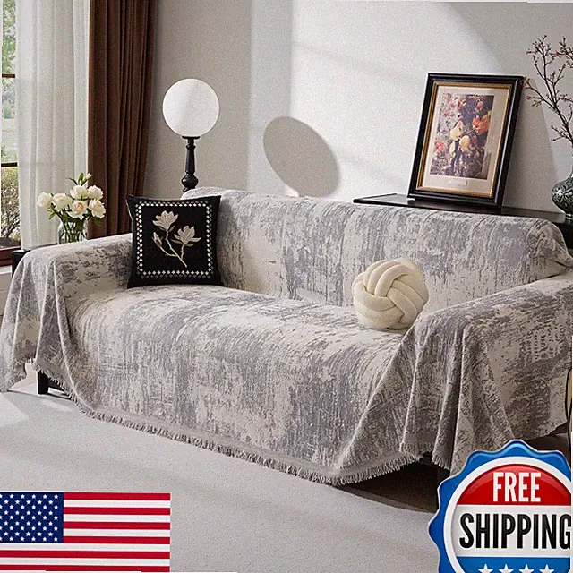 MEETSKY Boho Chenille Couch Cover 2-Cushion Sofa/Sectional Khaki Abstract 91"x11