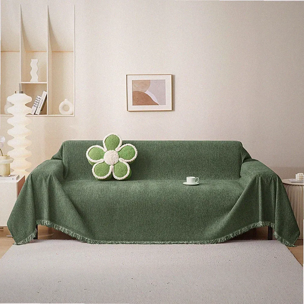 MEETSKY Chenille Sectional Couch Cover for 3 Cushion Couch 91" x 134" Moss Green