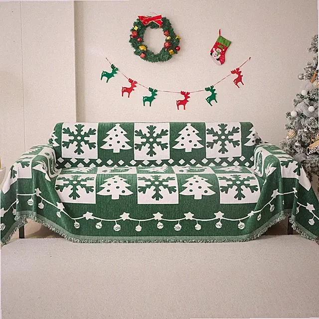 MEETSKY Christmas Green Couch Cover for Sectional Sofa, Chenille Loveseat Sofa