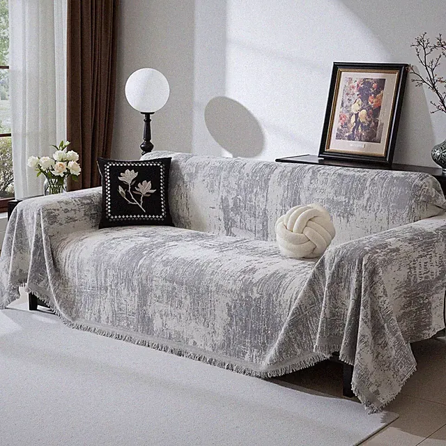 MEETSKY Sectional Sofa Couch Cover, Abstract Geometric Chenille Protector, Grey